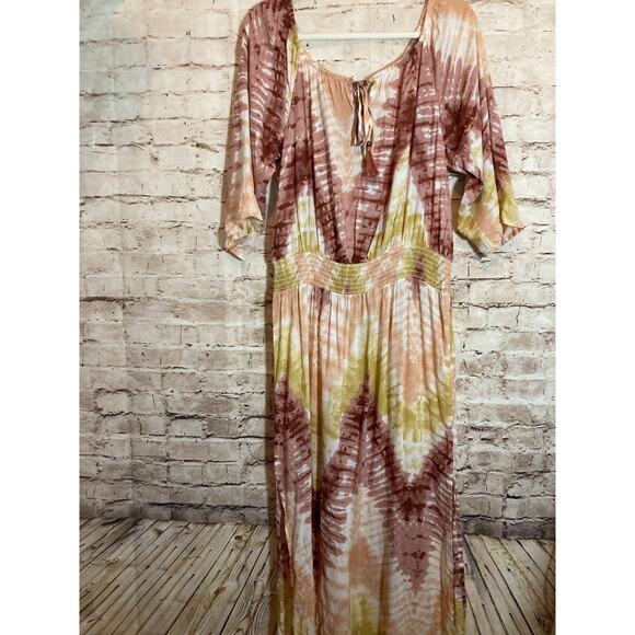 Lascana for Venus Maxi Dress Womens Medium Pastel Tie Dye Boho Side Slits Tassel - Picture 1 of 15